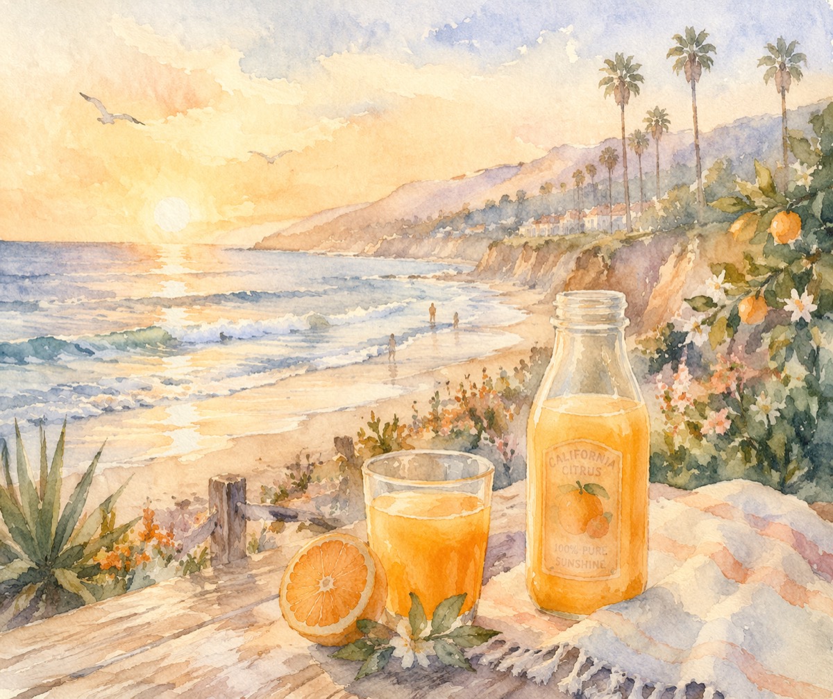 Serene coastal morning with citrus accents